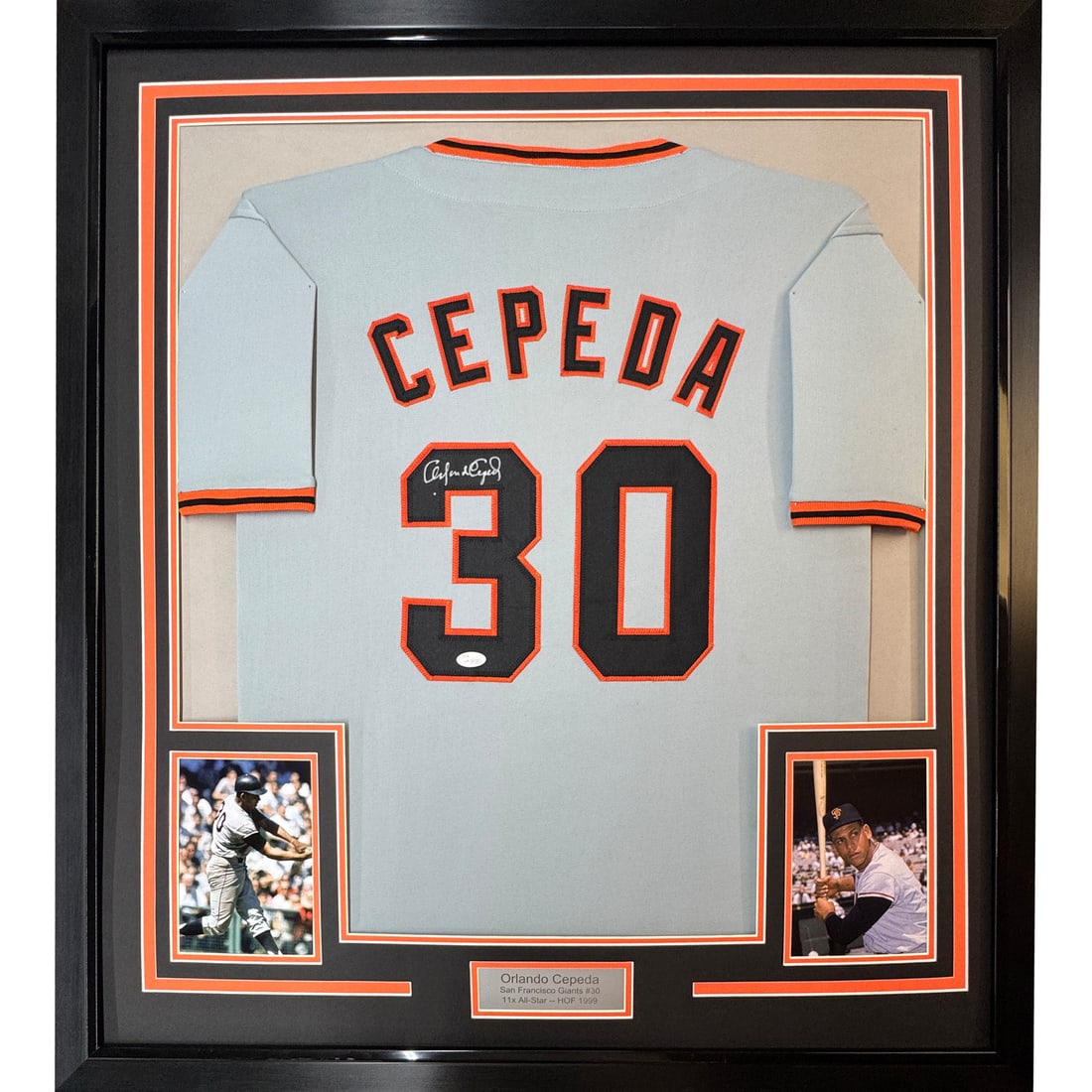 Framed Autographed Orlando Cepeda San Francisco Giants Jersey JSA COA: Framed Autographed Orlando Cepeda San Francisco Giants Jersey JSA COA This professionally framed and matted display features an autographed jersey of Orlando Cepeda, a legendary player of the San Fran