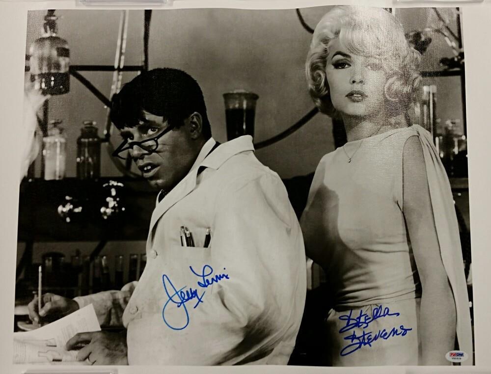 16x20 Canvas Autographed by Jerry Lewis and Stella Stevens The Nutty Professor PSA DNA: 16x20 Canvas Autographed by Jerry Lewis and Stella Stevens The Nutty Professor PSA DNA This 16x20 canvas features authentic signatures from Jerry Lewis and Stella Stevens, related to The Nutty Profess