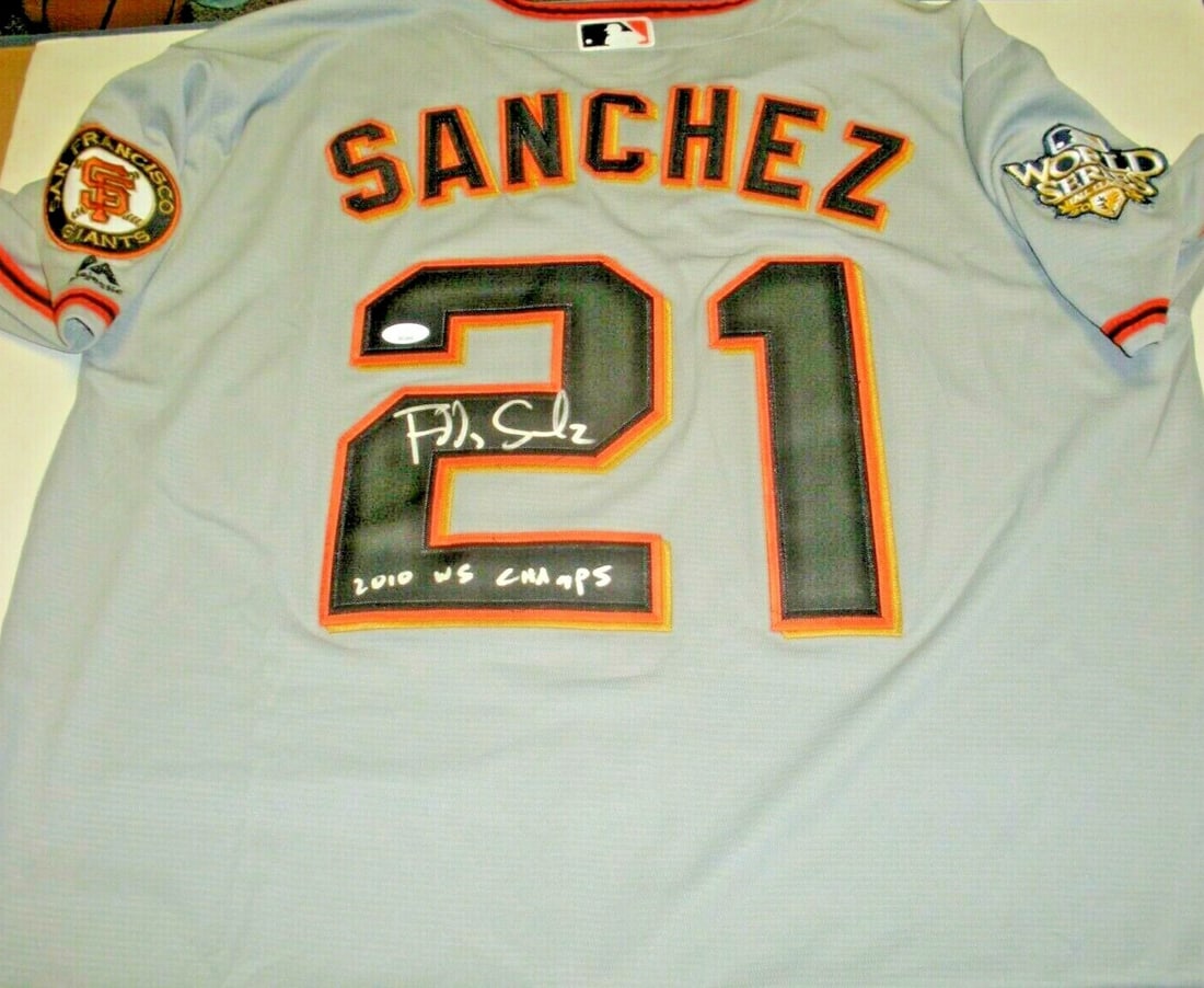 Freddy Sanchez Signed San Francisco Giants Majestic Jersey with JSA COA: Freddy Sanchez Signed San Francisco Giants Majestic Jersey with JSA COA This officially licensed Majestic jersey features the signature of Freddy Sanchez, a notable player in Major League Baseball (ML