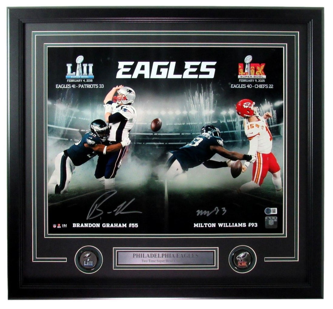 Framed Eagles 16x20 Photo Signed by Brandon Graham and Milton Williams JSA Authenticated (1 of 4)