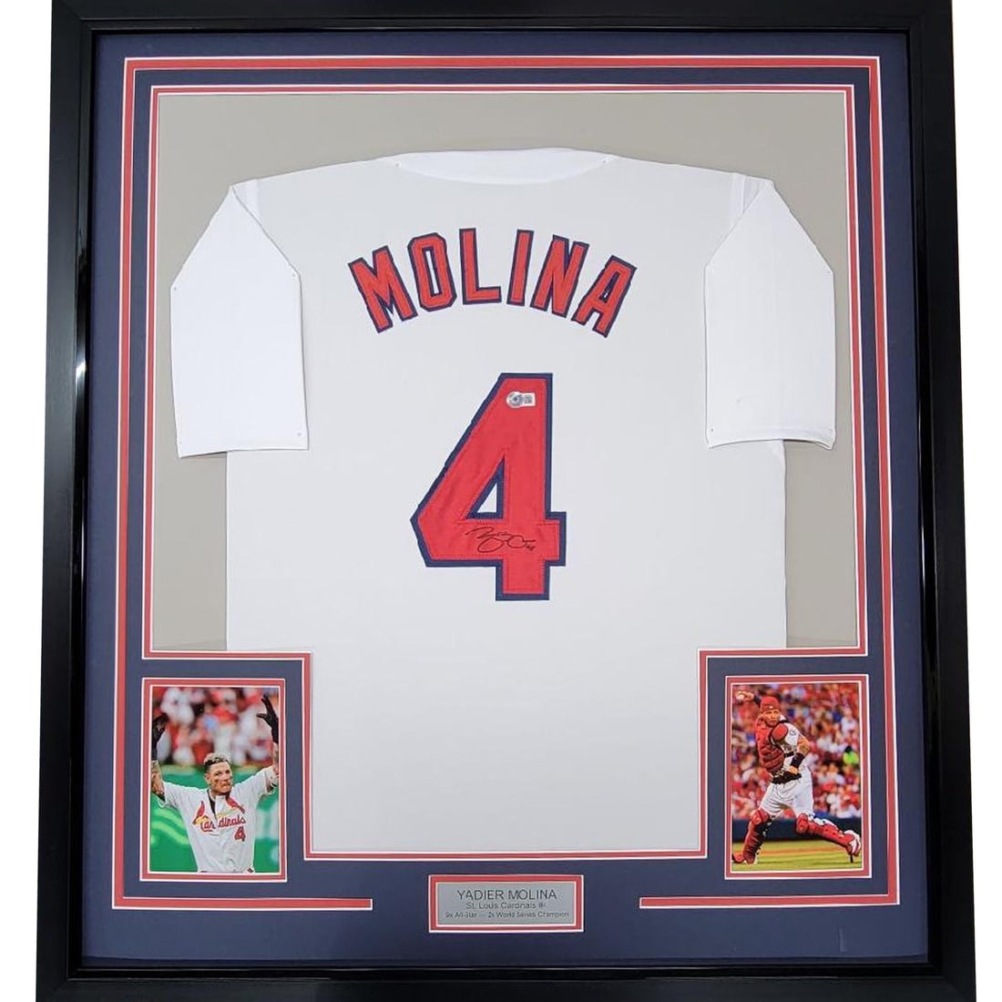 Framed Signed Yadier Molina St. Louis Cardinals Jersey BAS COA 33x42: Framed Signed Yadier Molina St. Louis Cardinals Jersey BAS COA 33x42 Celebrate the legendary career of Yadier Molina with this professionally framed and autographed St. Louis Cardinals white jersey. M