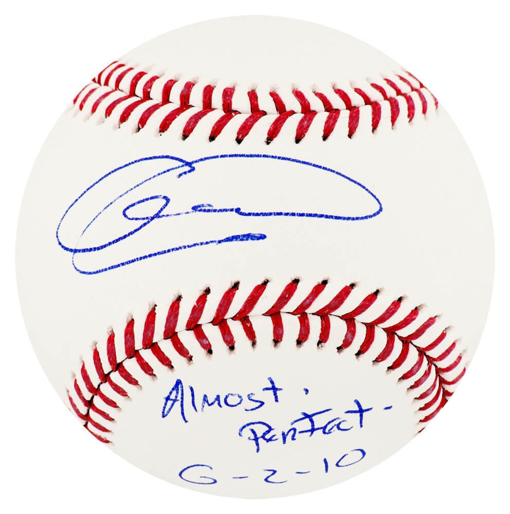 Armando Galarraga Signed Rawlings MLB Baseball Almost Perfect 6-2-10 COA: Armando Galarraga Signed Rawlings MLB Baseball Almost Perfect 6-2-10 COA This is a signed Rawlings official MLB baseball by Armando Galarraga, featuring the inscription 'Almost Perfect 6-2-10'. The ba
