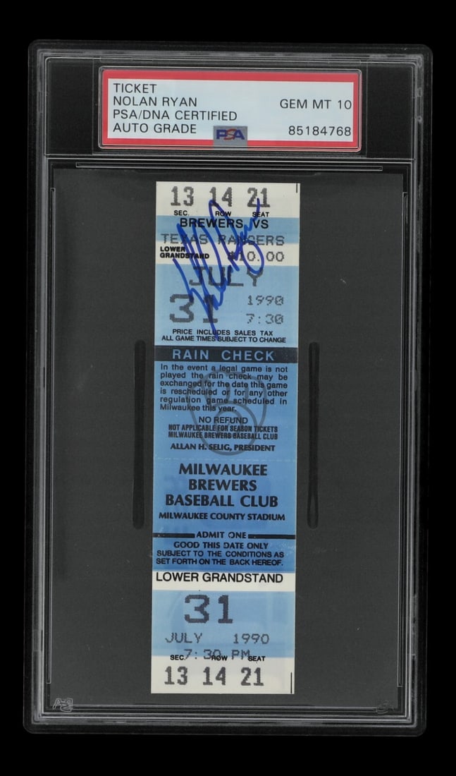 Nolan Ryan Signed 300th Win Ticket PSA 10 GEM MINT July 31 1990 (1 of 2)