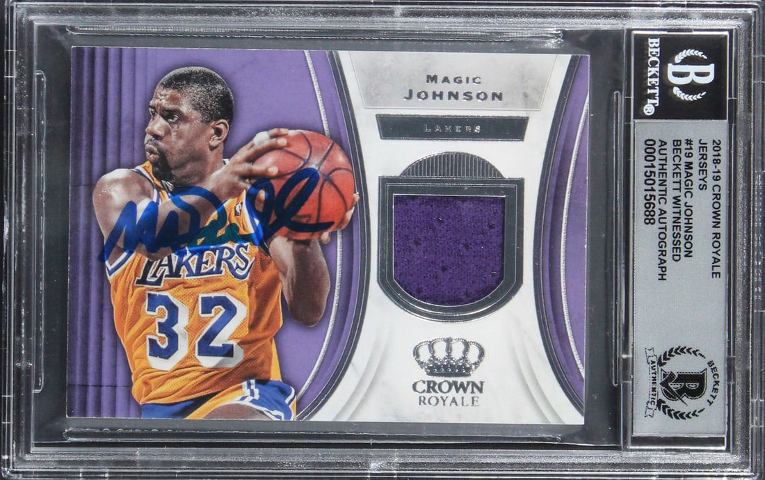 Magic Johnson Autographed 2018 Crown Royale Jerseys #19 Card Gem Mint 10 Beckett (1 of 2)