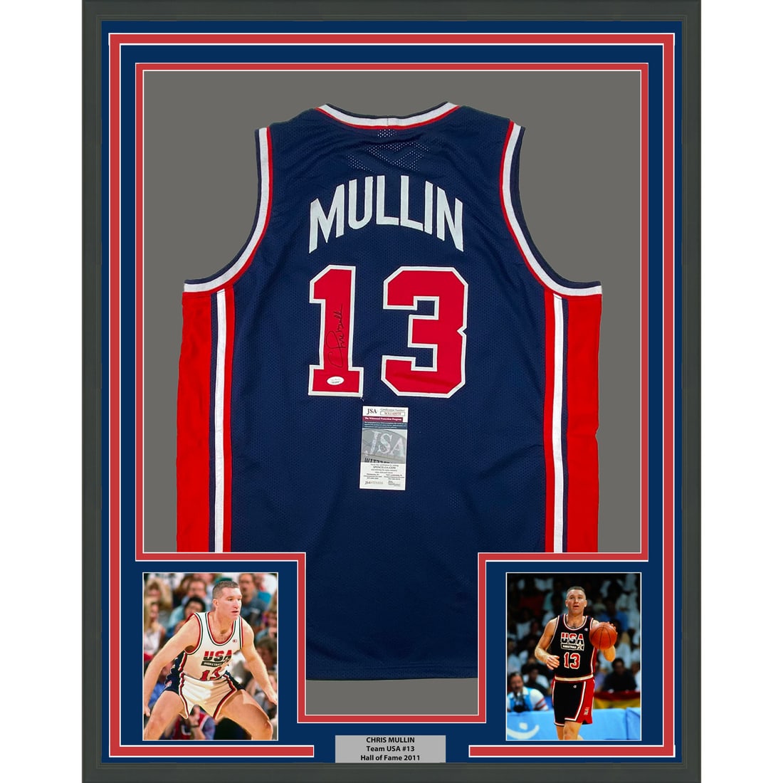 Framed Chris Mullin Autographed 1992 Dream Team Jersey JSA COA: Framed Chris Mullin Autographed 1992 Dream Team Jersey JSA COA Showcase your admiration for basketball legends with this professionally framed and autographed Chris Mullin 1992 Dream Team USA jersey.