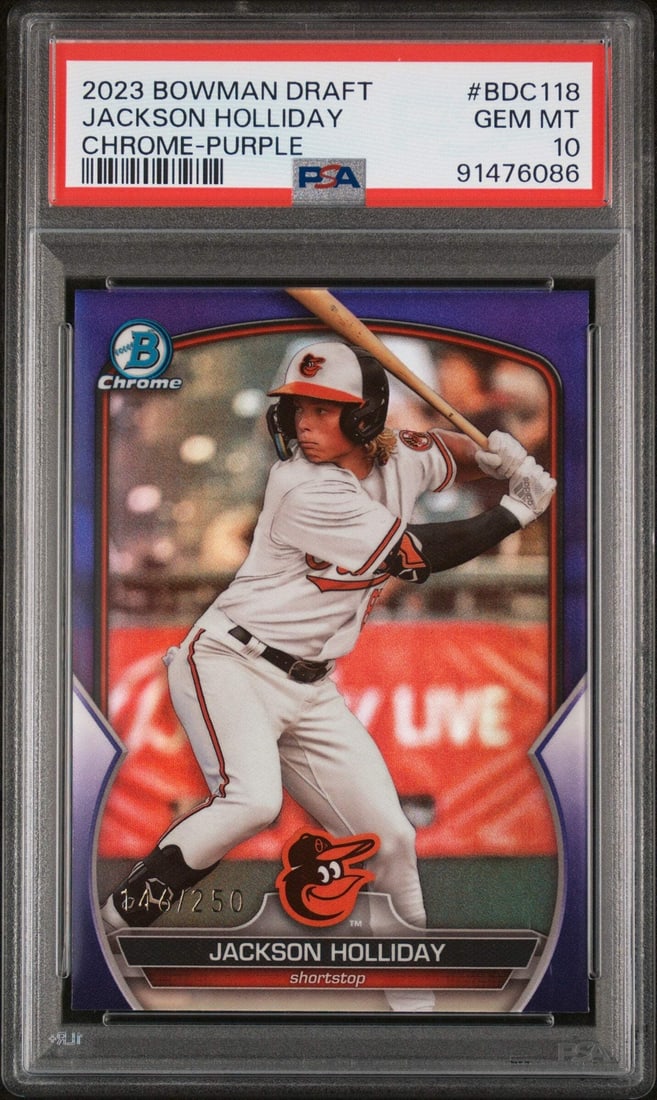 2023 Bowman Jackson Holliday Purple #BDC118 #/250 PSA 10 Baseball Card (1 of 2)