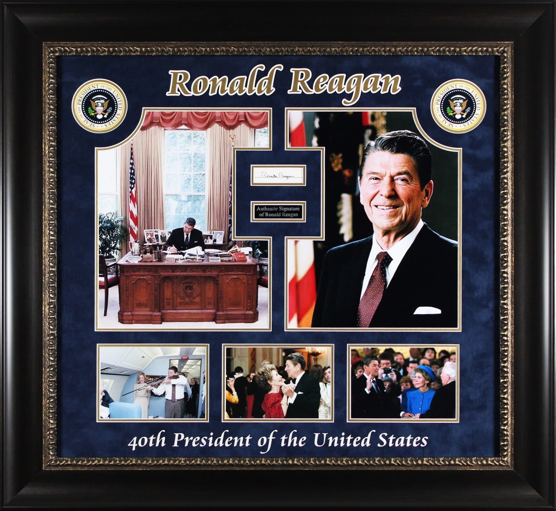 Framed Display with 1x3 Ronald Reagan Signed Cut Beckett Authenticated (1 of 3)