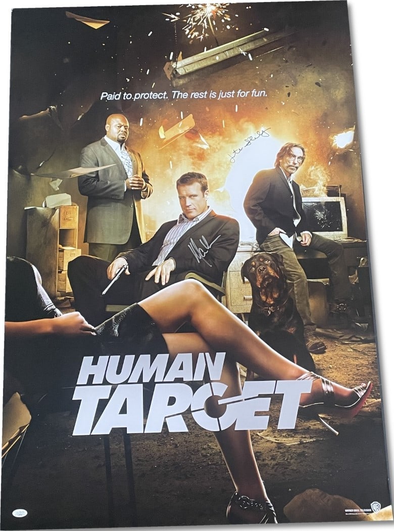 Human Target Autographed 27x40 Poster JSA Certified Mark Valley Chi McBride Jonathan Steinberg: Human Target Autographed 27x40 Poster JSA Certified Mark Valley Chi McBride Jonathan Steinberg This original 27x40 poster from the series 'Human Target' features the autographs of cast members Mark Va