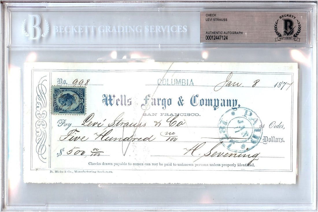 Levi Strauss 1877 Signed Autographed Personal Check Beckett Authenticated (1 of 2)