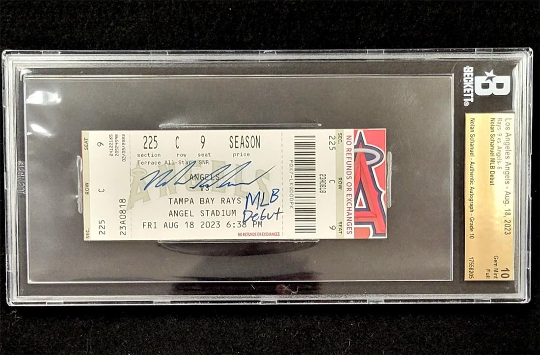 Nolan Schanuel Signed MLB Debut Ticket Angels BAS Authenticated: Nolan Schanuel Signed MLB Debut Ticket Angels BAS Authenticated This is a signed "MLB Debut" ticket by Nolan Schanuel, featuring a hard-signed autograph authenticated by Beckett Authentication Service