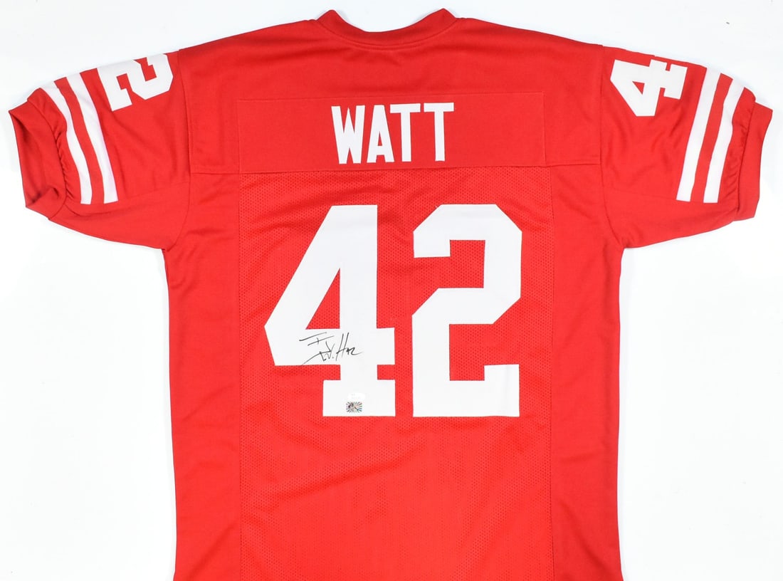 TJ Watt Wisconsin University Autographed Red Jersey JSA Certified (1 of 3)