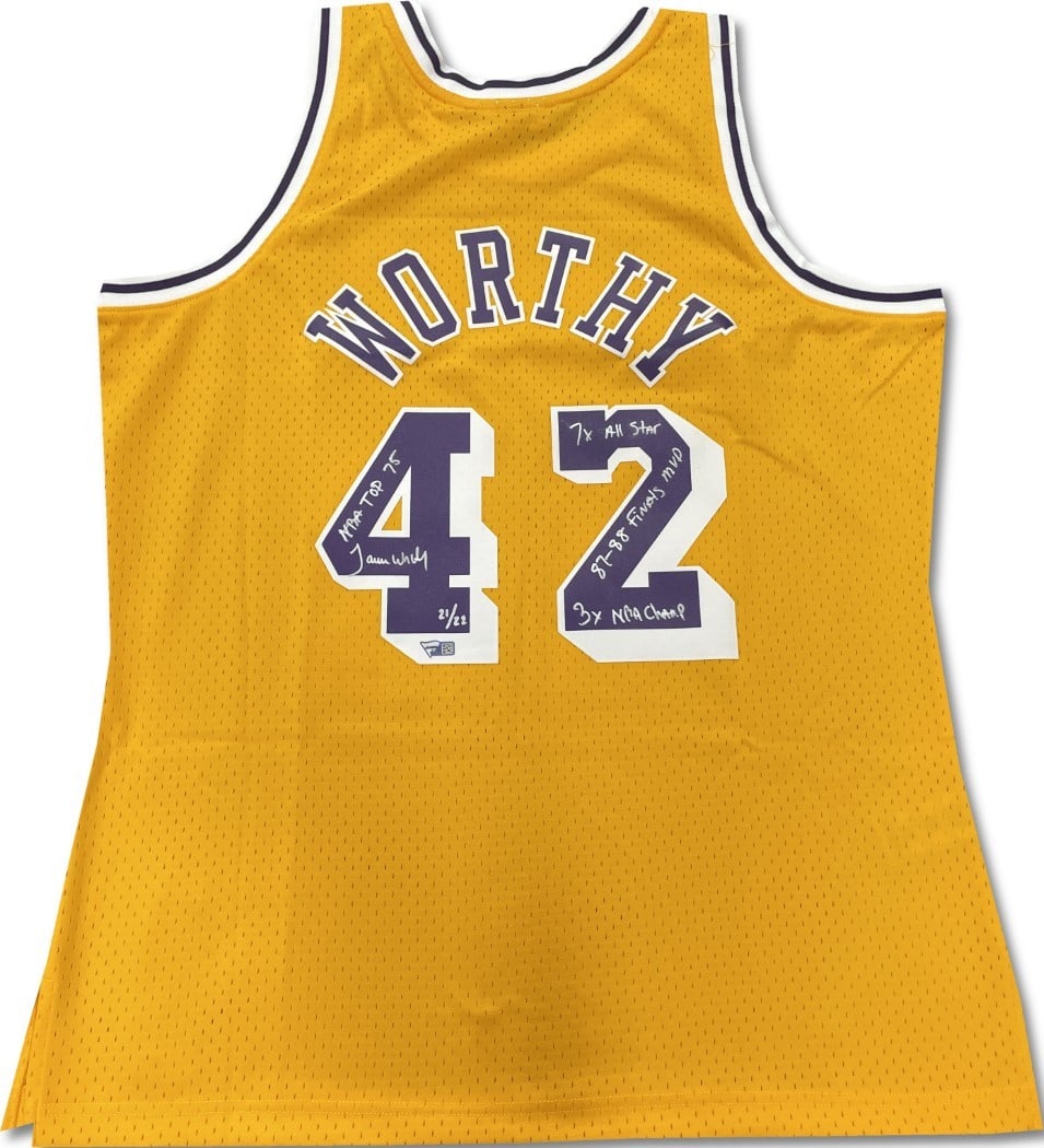 James Worthy Autographed Lakers Yellow Swingman Jersey Fanatics Authenticated: James Worthy Autographed Lakers Yellow Swingman Jersey Fanatics Authenticated Celebrate the legacy of James Worthy with this iconic autographed yellow Swingman jersey from the Los Angeles Lakers. This
