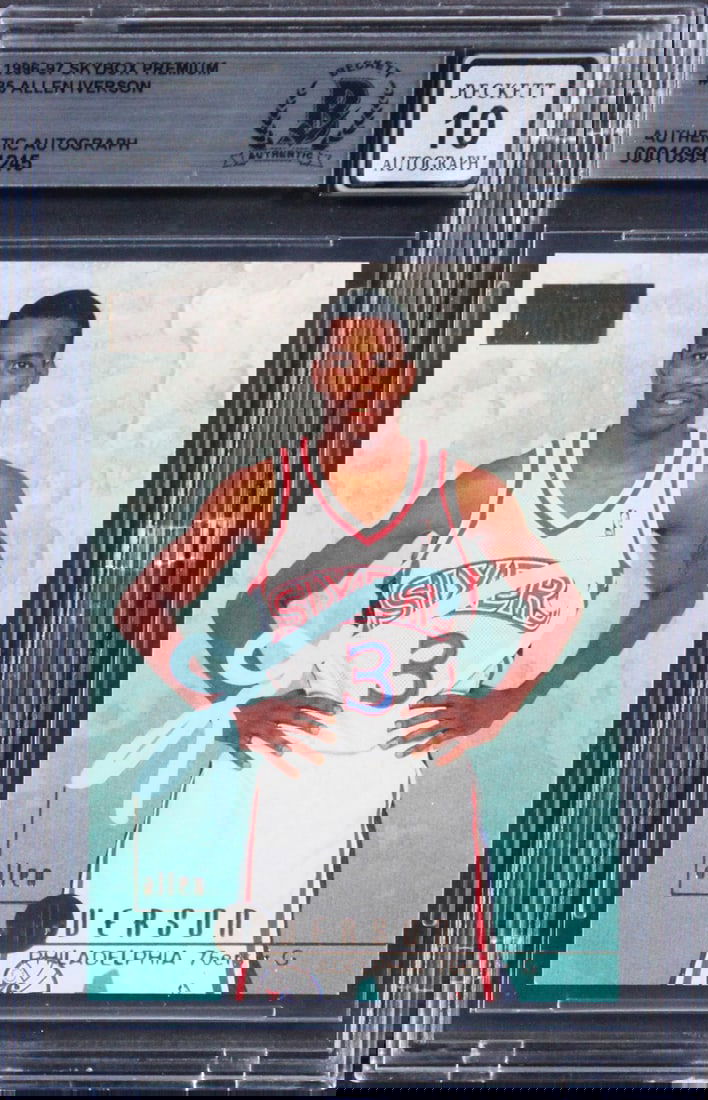 Allen Iverson Signed 1996 Skybox Premium Rookie Card Auto 10 Beckett (1 of 2)