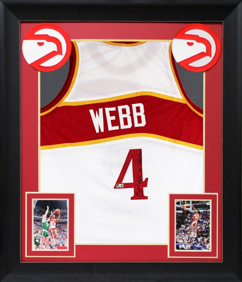 Spud Webb Signed White Framed Jersey 86 Dunk Champ Atlanta Hawks BAS Authenticated (1 of 2)