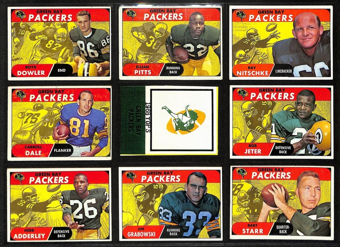 1968 TOPPS Green Bay Packers Complete Football Card Set of 9 (1 of 4)