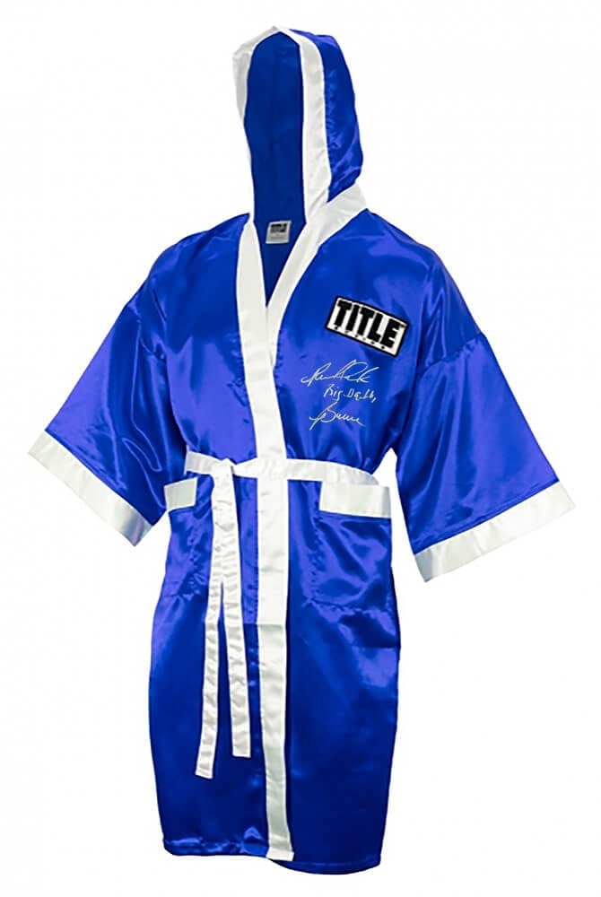 Riddick Bowe Signed Boxing Robe Blue White with Big Daddy Inscription COA (1 of 2)