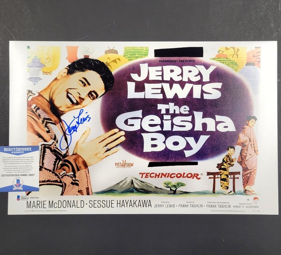 Jerry Lewis Autographed 11x17 The Geisha Boy Photo Beckett COA: Jerry Lewis Autographed 11x17 The Geisha Boy Photo Beckett COA Add a touch of classic cinema to your collection with this original 11x17 poster photo from the film "The Geisha Boy," personally signed