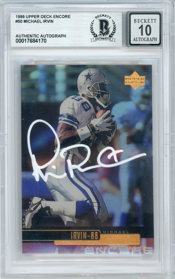 Michael Irvin 1999 Upper Deck Encore Cowboys Autograph Card BGS 10 (1 of 2)