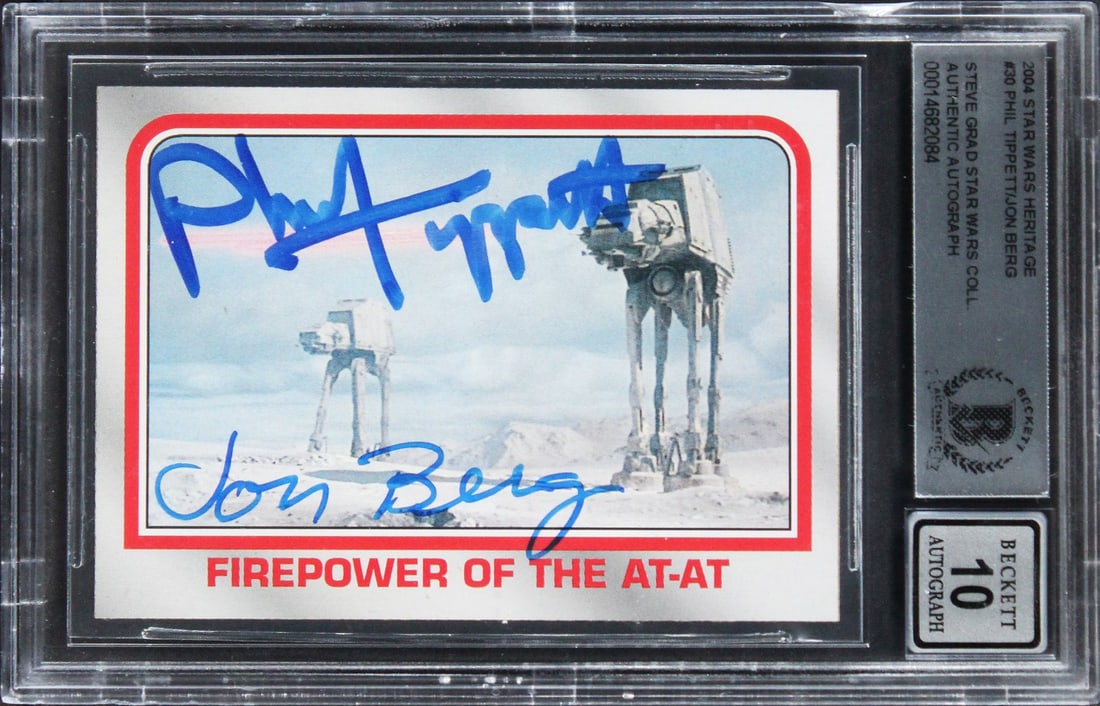 Star Wars Heritage Card #30 Signed by Phil Tippett and Jon Berg BAS Auto 10: Star Wars Heritage Card #30 Signed by Phil Tippett and Jon Berg BAS Auto 10 This 2004 Star Wars Heritage #30 trading card features the authentic signatures of Phil Tippett and Jon Berg. The card is sl