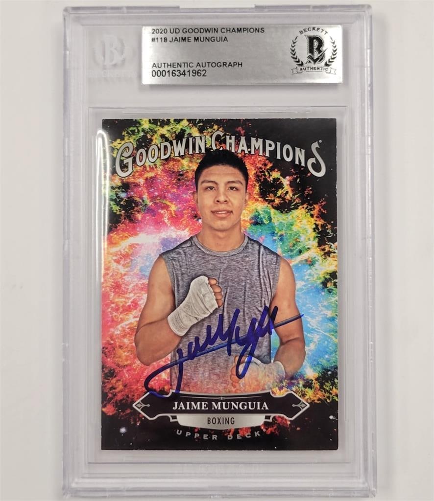 Jaime Munguia 2020 UD Goodwin Champs Color Splash SP RC Autographed /50 PSA: Jaime Munguia 2020 UD Goodwin Champs Color Splash SP RC Autographed /50 PSA This is a 2020 Upper Deck Goodwin Champions Color Splash Special Edition Rookie Card of boxer Jaime Munguia. The card featur