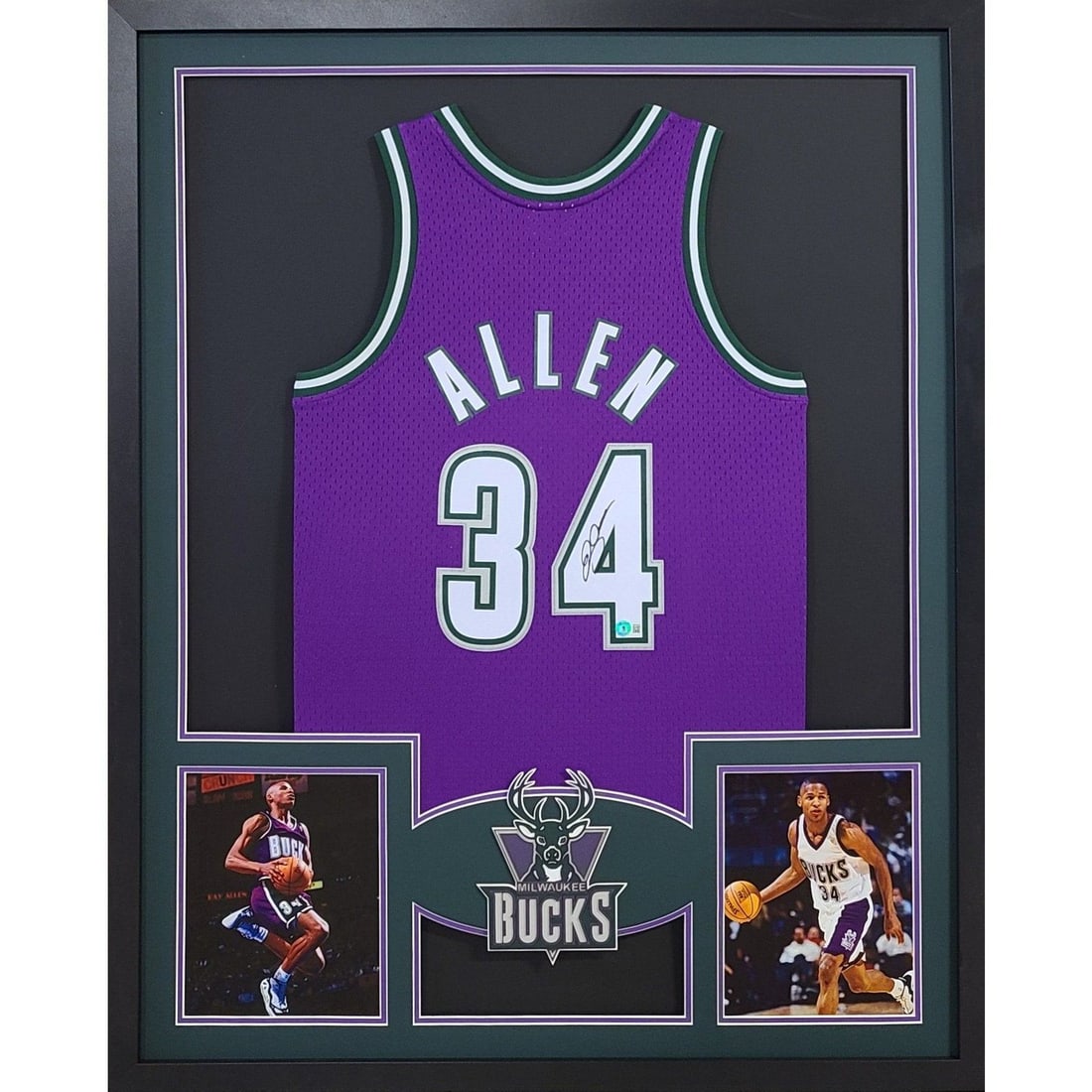 Ray Allen Autographed Framed Jersey Milwaukee Bucks Beckett Certified (1 of 2)