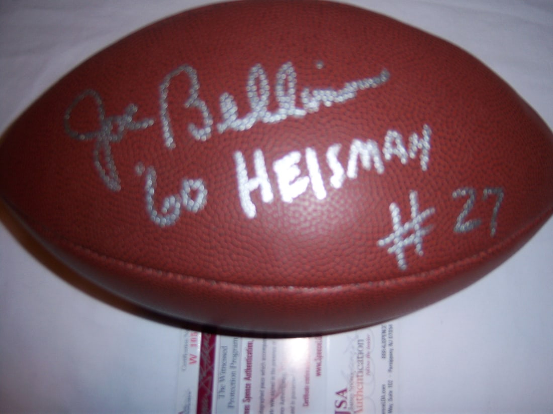 Signed Football by Joe Bellino Navy Midshipmen 1960 Heisman JSA COA: Signed Football by Joe Bellino Navy Midshipmen 1960 Heisman JSA COA This is an original football signed by Joe Bellino, the 1960 Heisman Trophy winner from the Navy Midshipmen. The item is a pre-owned