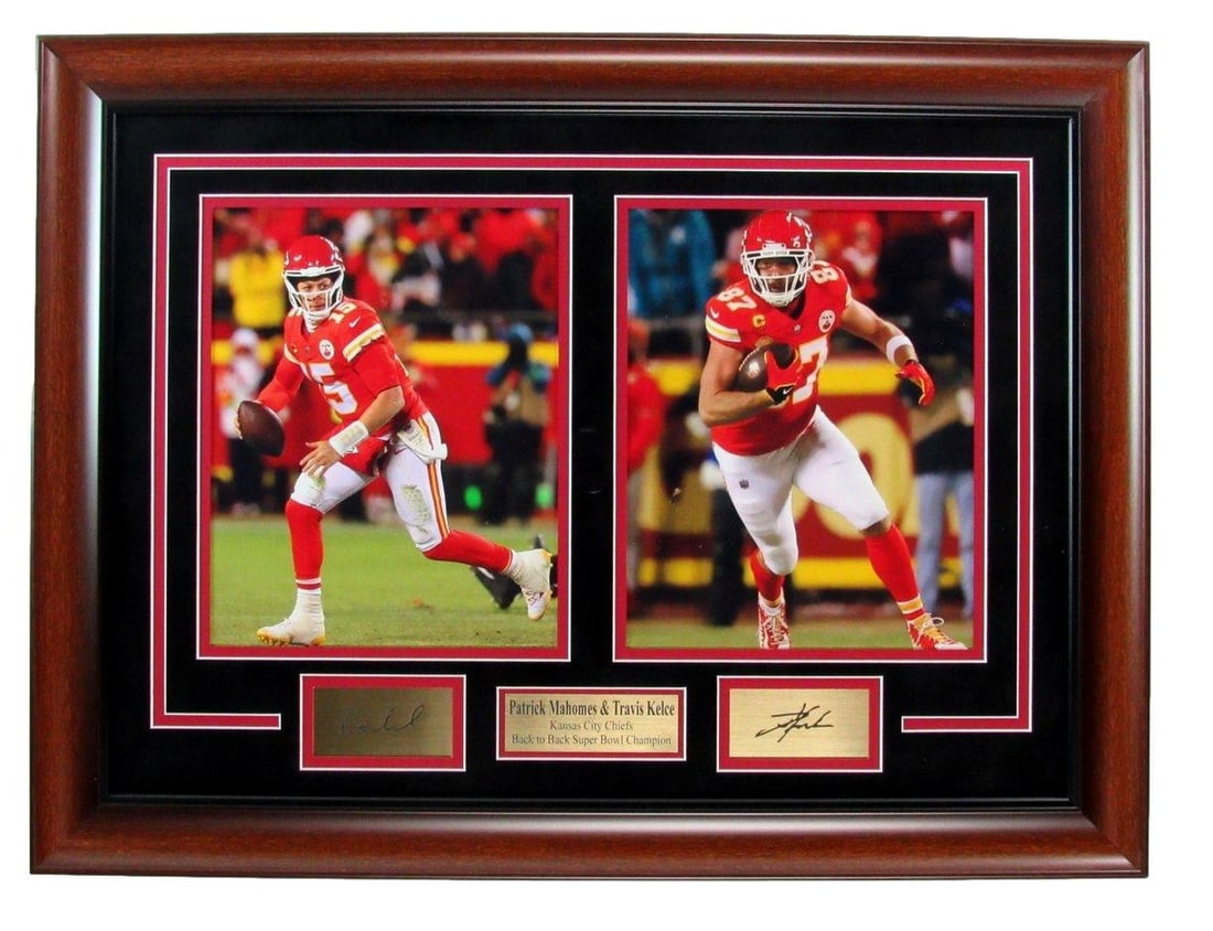 Patrick Mahomes Travis Kelce Framed Collage with Laser Engraved Autograph (1 of 2)