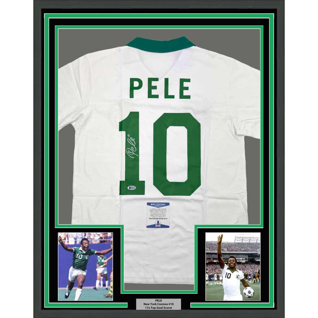 Framed Autographed Pele New York Cosmos Jersey 35x39 BAS COA (1 of 2)
