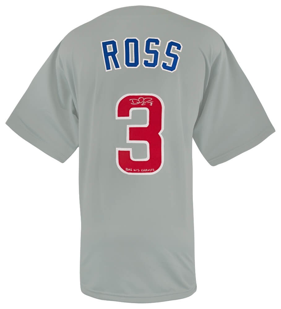 Grey Custom Jersey Signed by David Ross with 2016 World Series Champs Inscription (1 of 2)