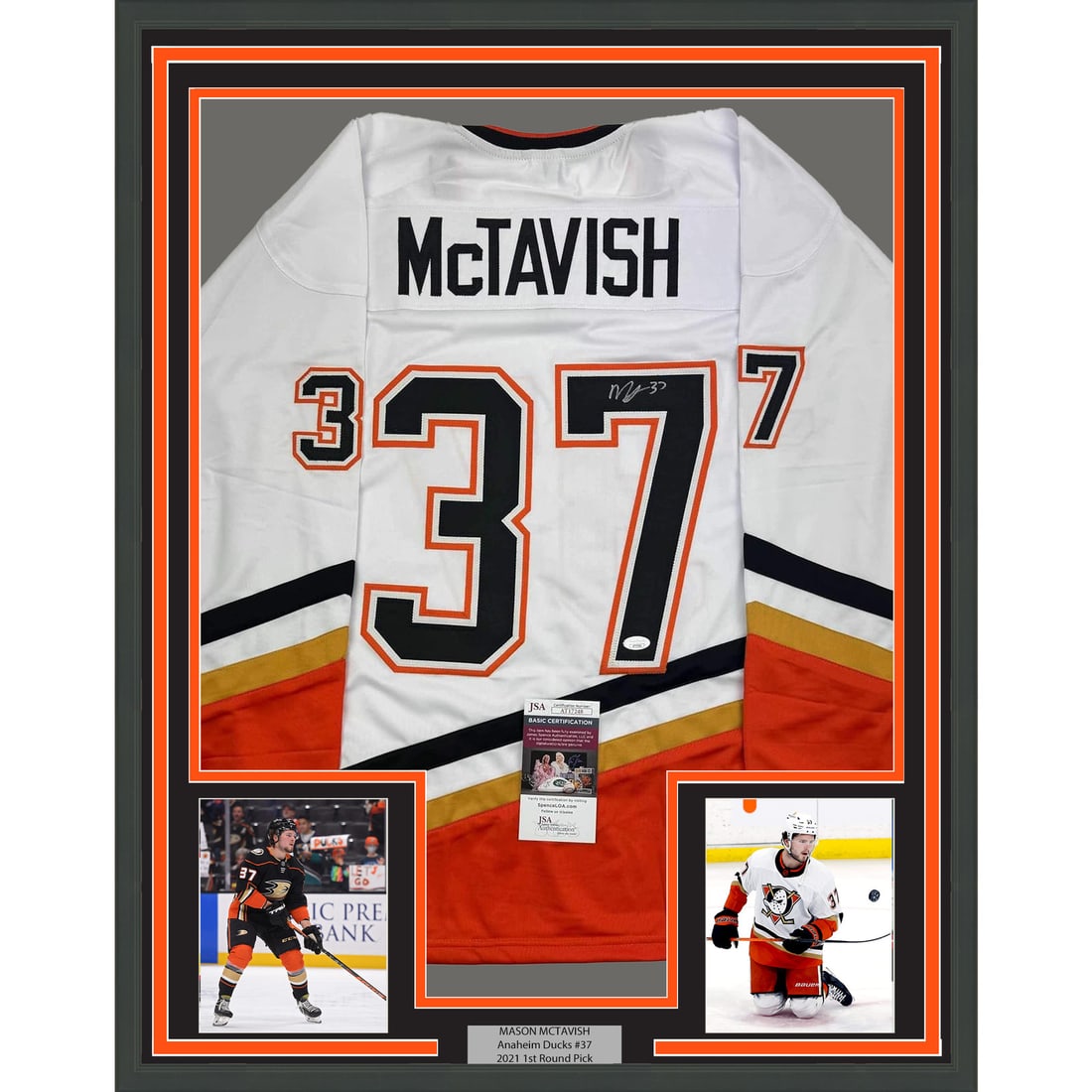 Framed Signed Mason McTavish Anaheim Ducks Jersey with JSA COA (1 of 2)