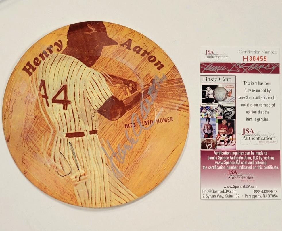Hank Aaron Signed 33 1/3 RPM Record 715th HR JSA Authenticated (1 of 3)