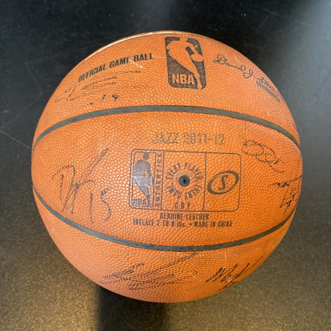 2011-12 Utah Jazz Team Signed Spalding NBA Game Used Basketball: 2011-12 Utah Jazz Team Signed Spalding NBA Game Used Basketball This authentic Spalding NBA game-used basketball, signed by the entire 2011-12 Utah Jazz team, is a remarkable collectible for basketbal