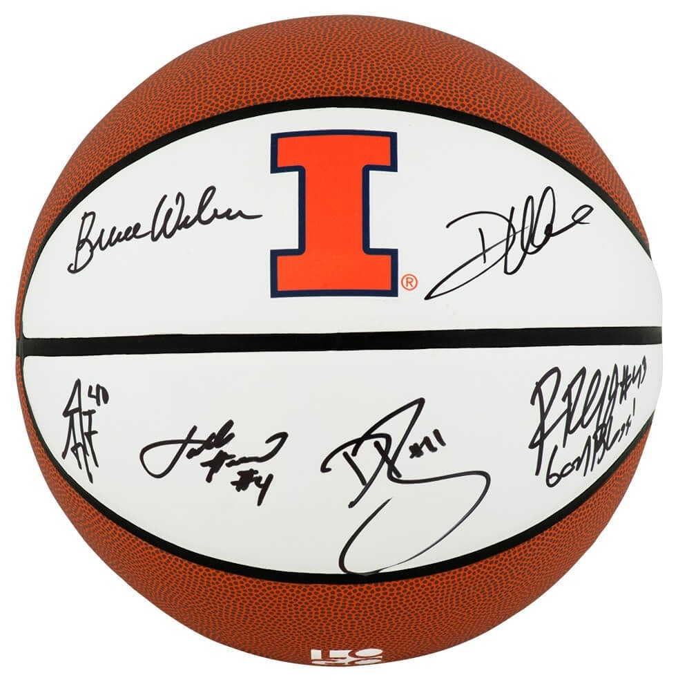 Illinois Fighting Illini Basketball Signed by 2005 Team Starters and Coach: Illinois Fighting Illini Basketball Signed by 2005 Team Starters and Coach This 2005 Illinois Fighting Illini Logo Brands basketball features six autographs from key team members, including the five m