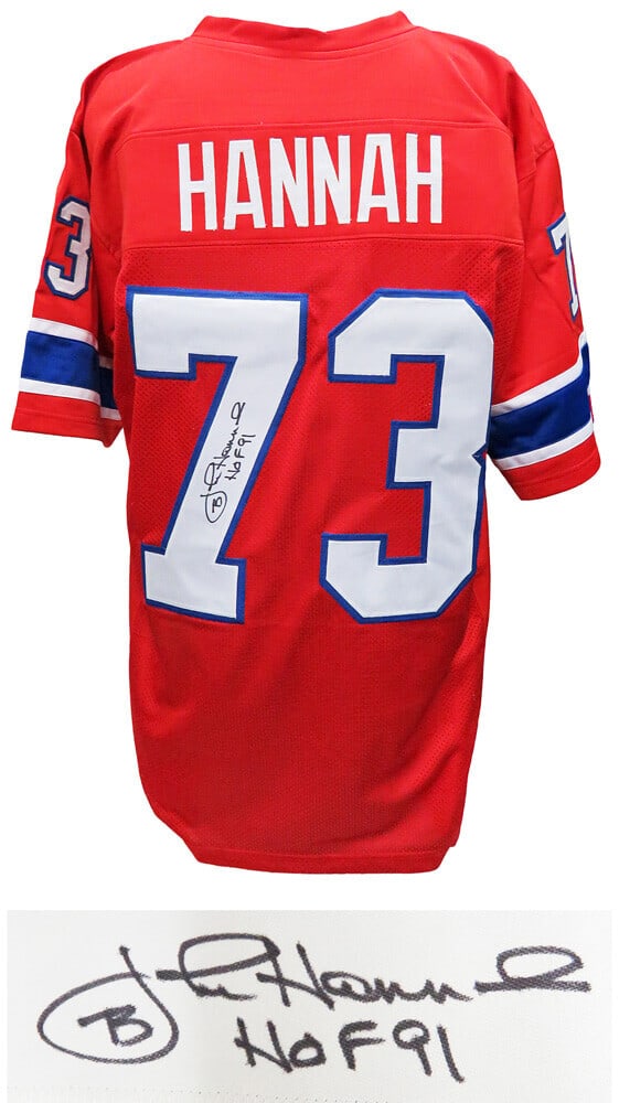 John Hannah Signed New England Patriots Red Jersey HOF 91 COA (1 of 2)
