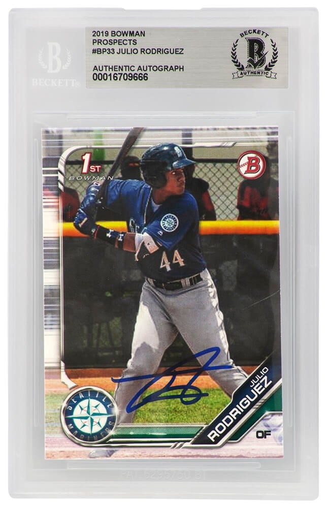 2019 Bowman Prospects BP33 Julio Rodriguez Mariners Rookie Card Signed Beckett Authenticated (1 of 2)