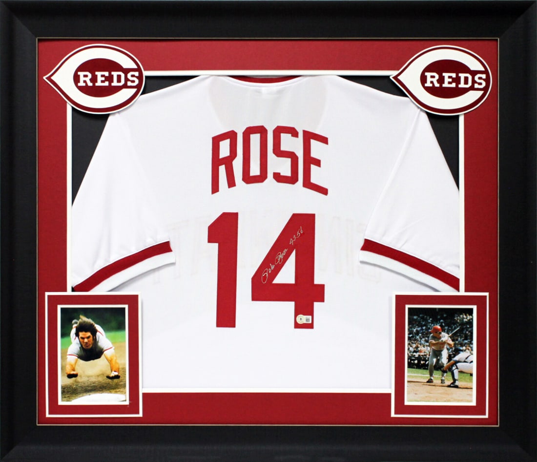 Pete Rose Signed Framed Jersey 4256 Cincinnati Reds BAS Authenticated (1 of 2)