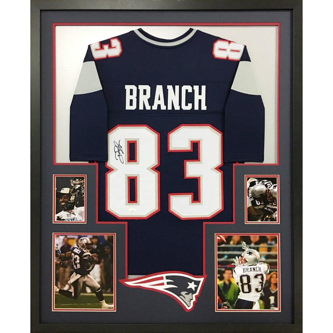 Deion Branch Signed Jersey Framed JSA Authenticated New England Patriots: Deion Branch Signed Jersey Framed JSA Authenticated New England Patriots This autographed Deion Branch jersey from the New England Patriots is beautifully framed and authenticated by JSA, ensuring its