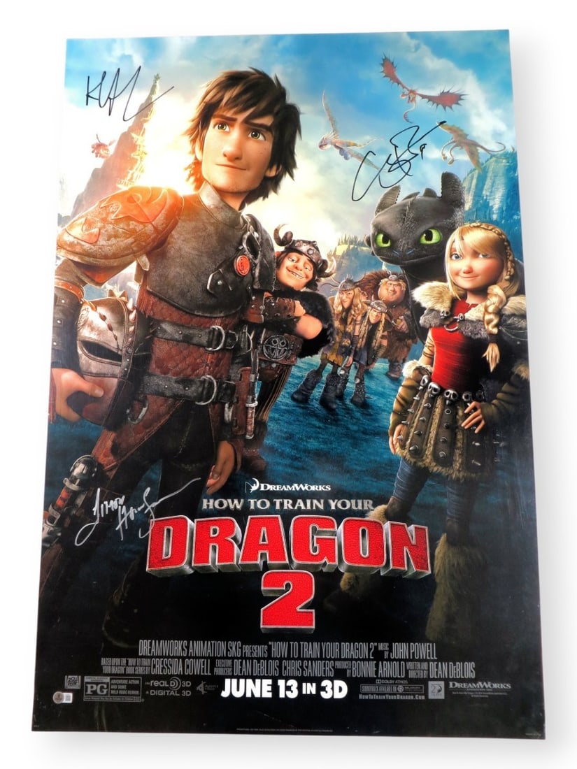 How to Train Your Dragon 2 Signed 27x40 Poster Ferguson Housou Harington Beckett Authenticated (1 of 2)