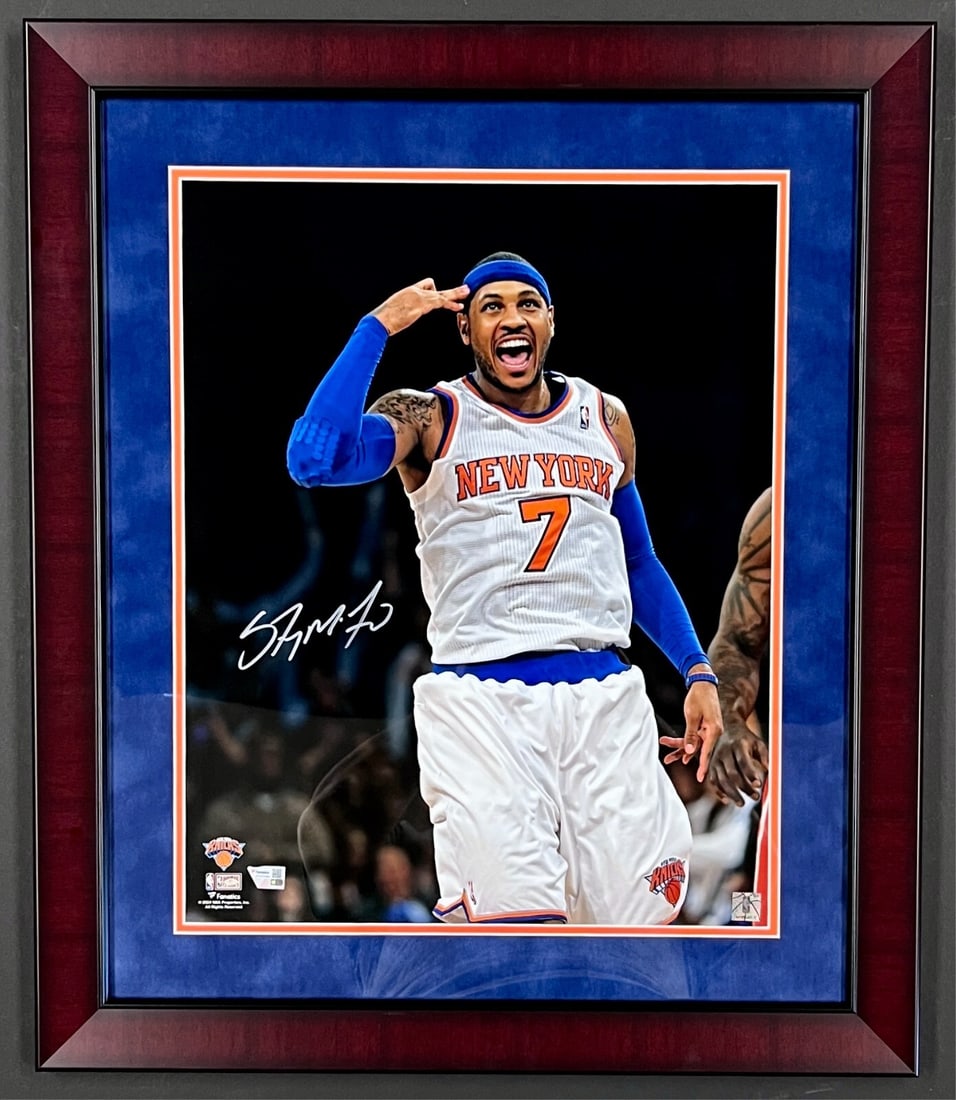 Carmelo Anthony Signed 16x20 Photo Custom Framed Display Fanatics: Carmelo Anthony Signed 16x20 Photo Custom Framed Display Fanatics Enjoy this beautiful custom framed display featuring a signed 16x20 photo of former New York Knicks superstar Carmelo Anthony. The sig