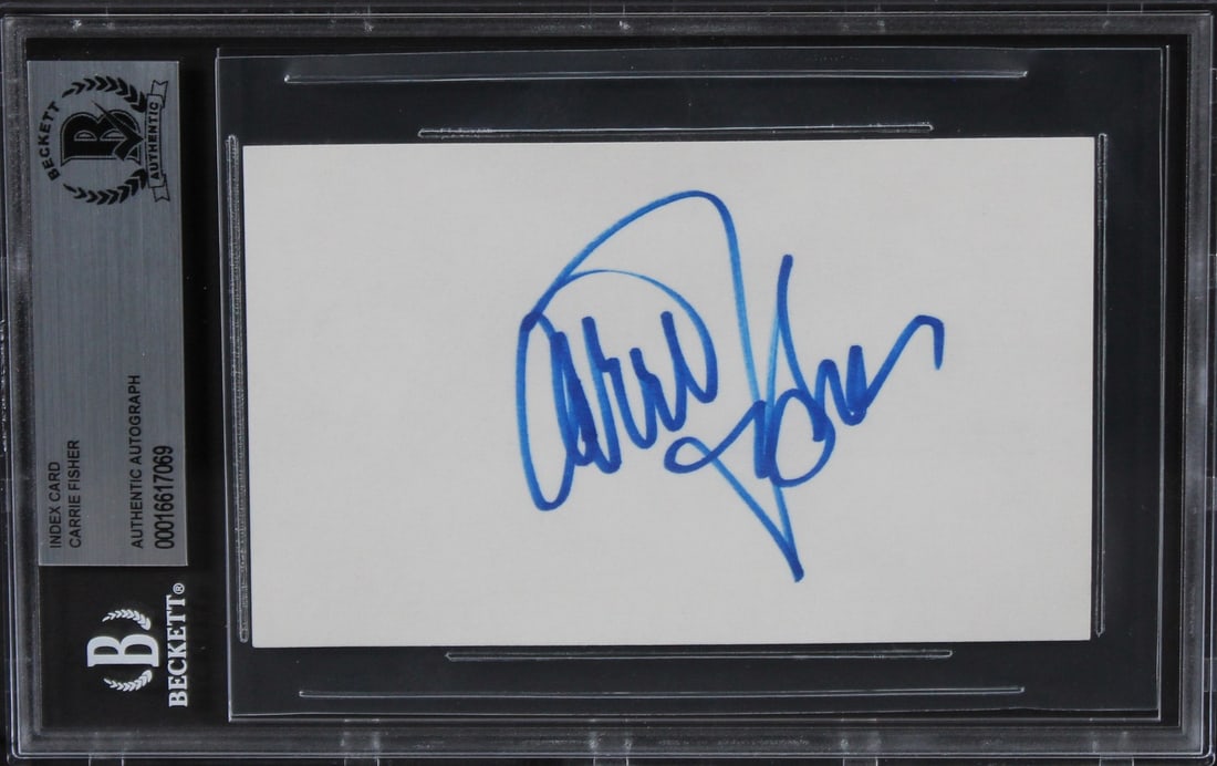 Carrie Fisher Star Wars Signed 3x5 Index Card Beckett Authenticated (1 of 5)