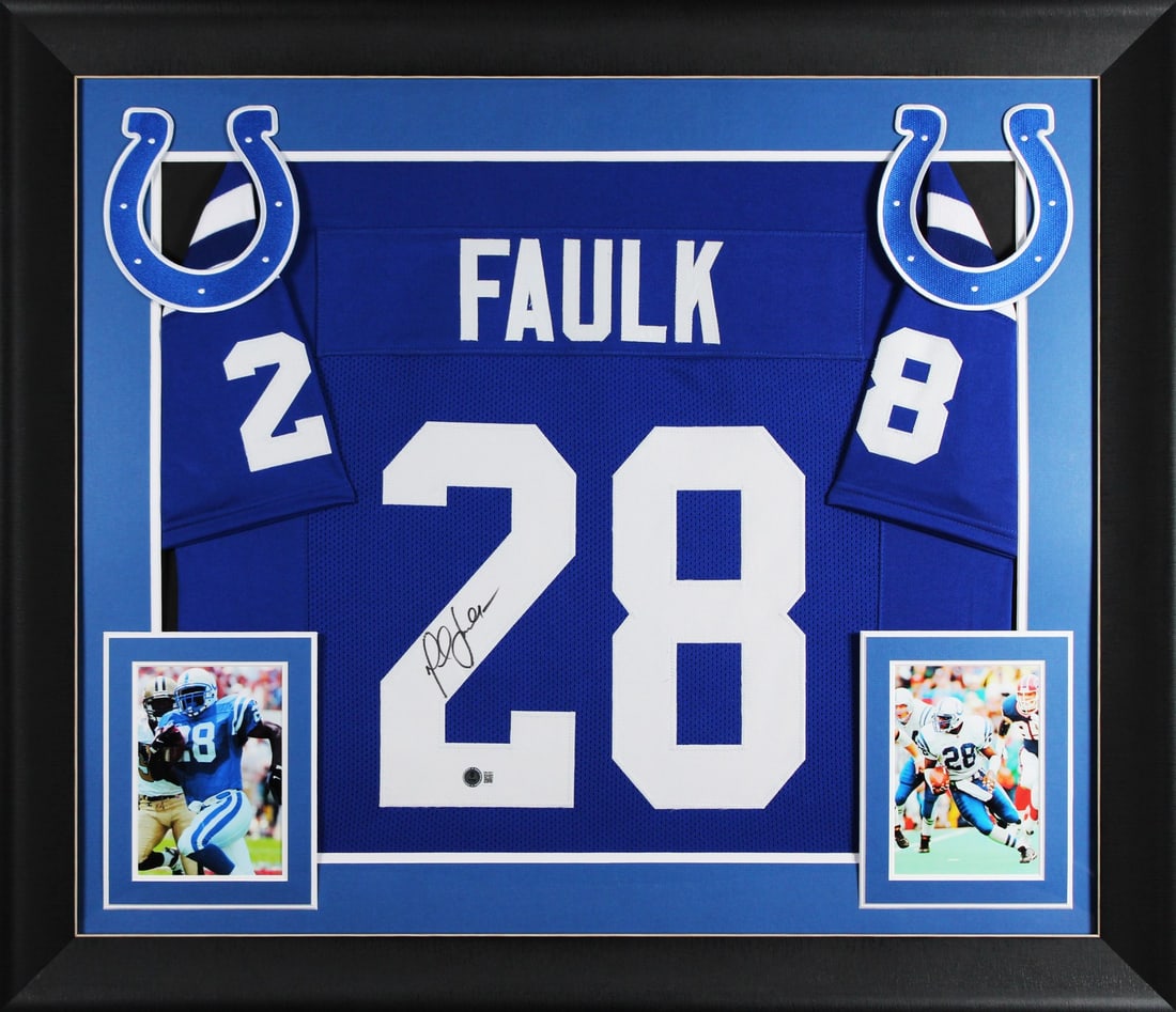 Marshall Faulk Signed Blue Pro Style Framed Jersey BAS Authentication (1 of 2)