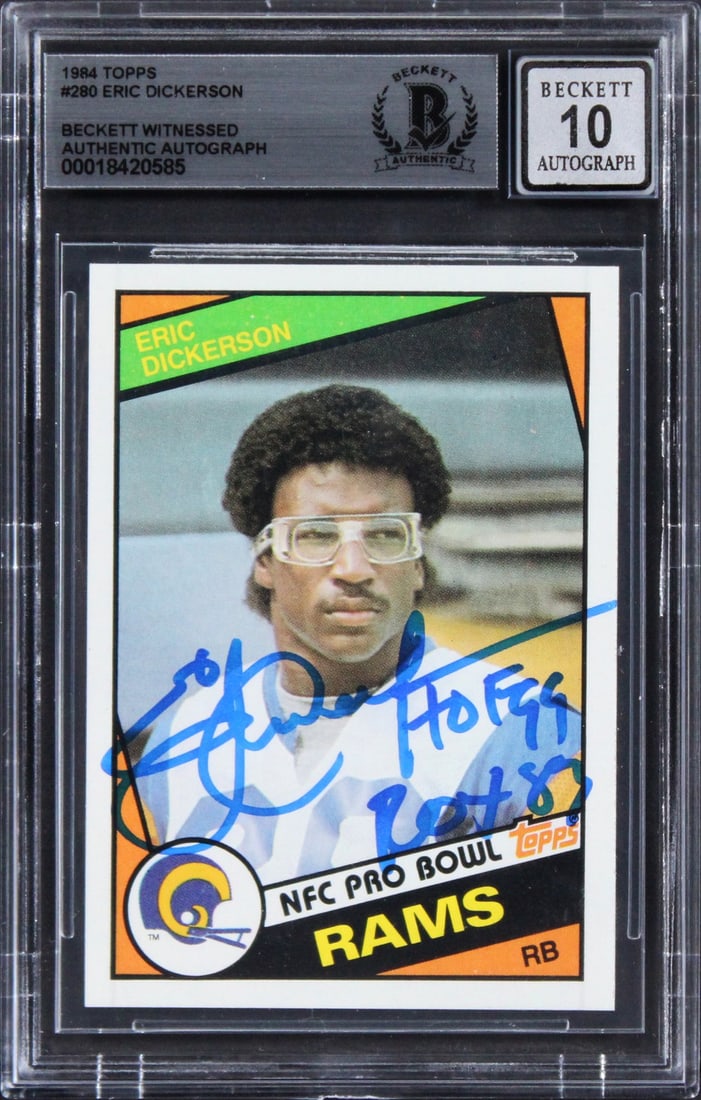 Eric Dickerson Signed 1984 Topps #280 Card with HOF Inscription BAS Slabbed (1 of 2)