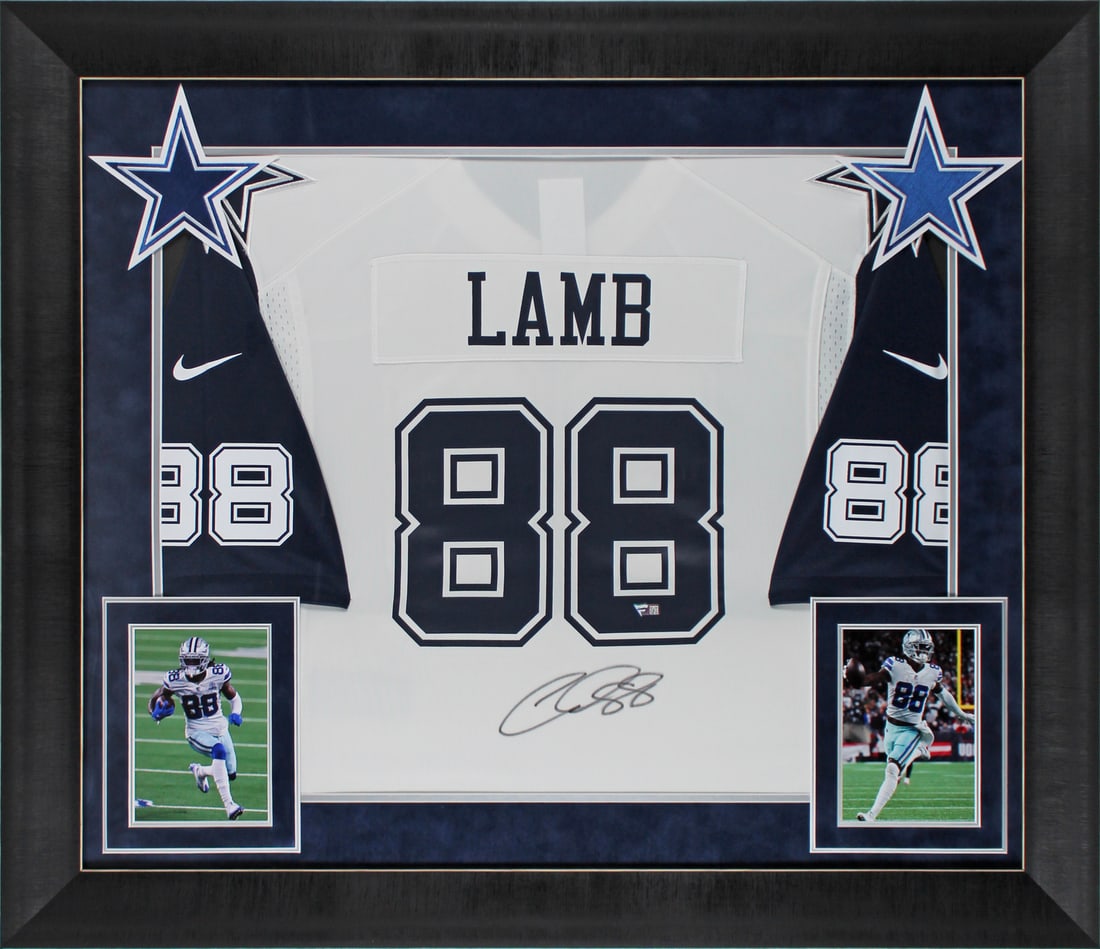 CeeDee Lamb Signed Dallas Cowboys Framed Jersey Nike Color Rush: CeeDee Lamb Signed Dallas Cowboys Framed Jersey Nike Color Rush Celebrate your support for the Dallas Cowboys with this autographed white Color Rush Nike game jersey, personally signed by CeeDee Lamb.