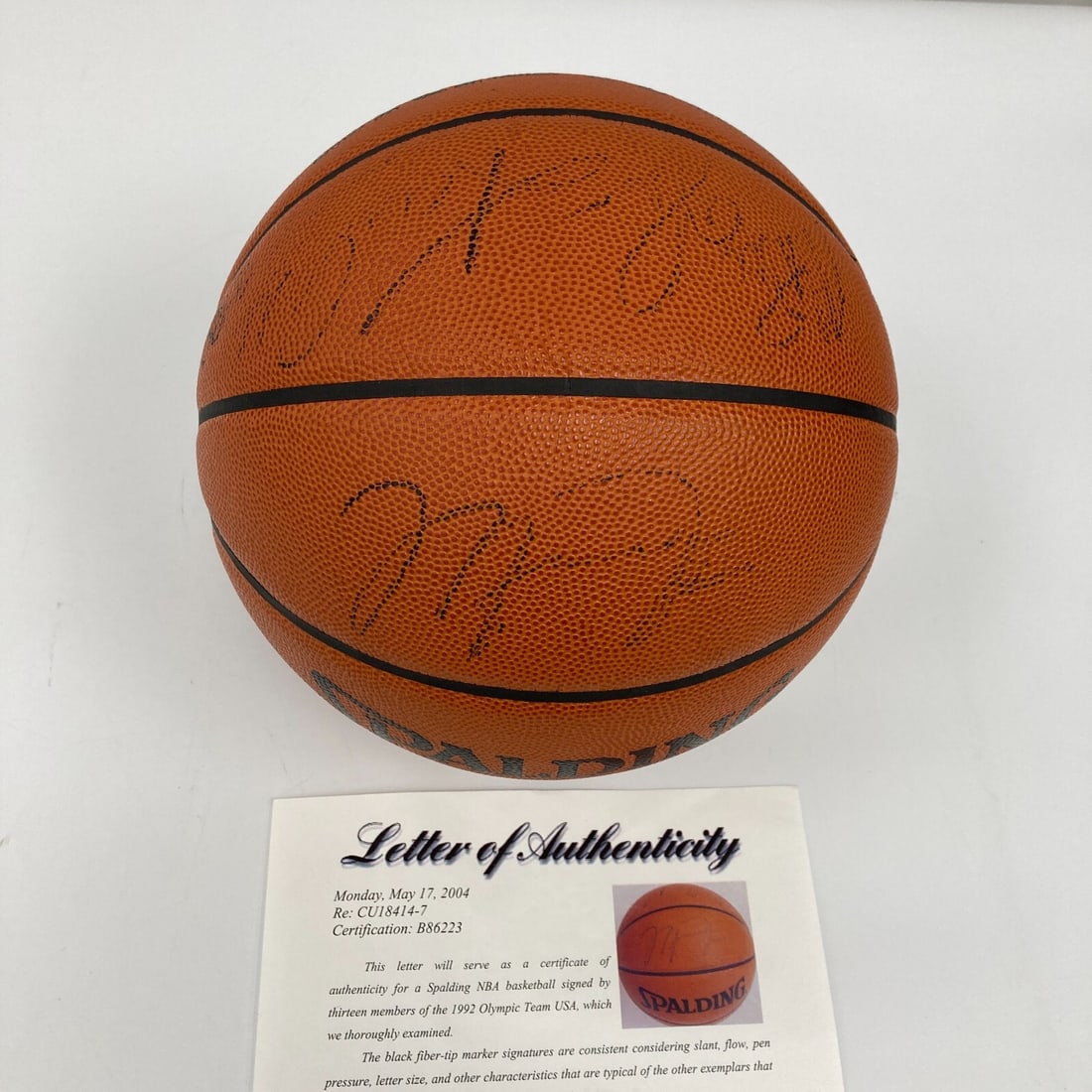1992 Dream Team Signed Basketball with 13 Signatures PSA Authenticated: 1992 Dream Team Signed Basketball with 13 Signatures PSA Authenticated This authentic Spalding NBA basketball is a remarkable piece of sports history, signed by 13 legendary members of the 1992 U.S. M