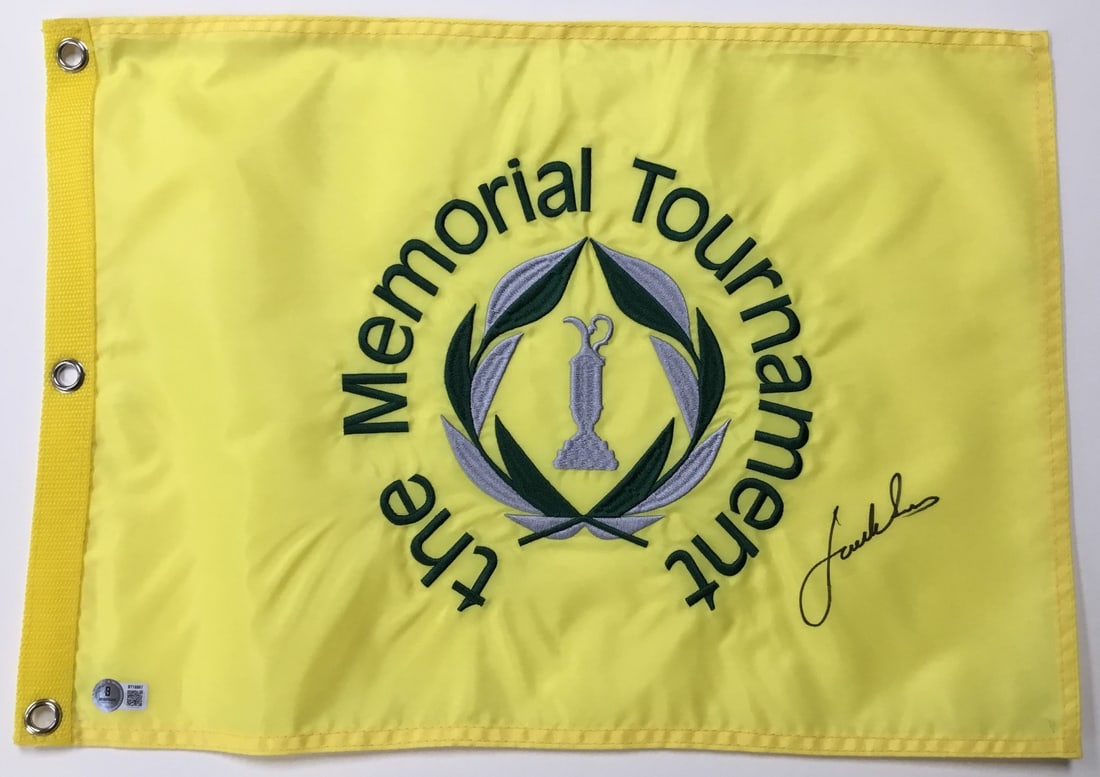 Jordan Spieth Signed Memorial Tournament Flag Beckett Authenticated: Jordan Spieth Signed Memorial Tournament Flag Beckett Authenticated This is an official pin flag from The Memorial Tournament, boldly signed by renowned PGA golfer Jordan Spieth. The autograph has bee