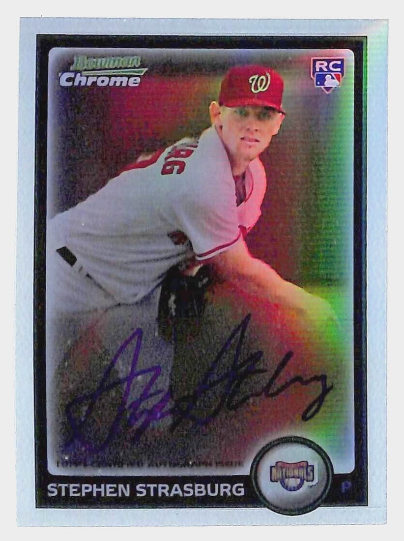 2010 Bowman Chrome Stephen Strasburg #205 Refractor Autograph Rookie /500 Topps (1 of 2)