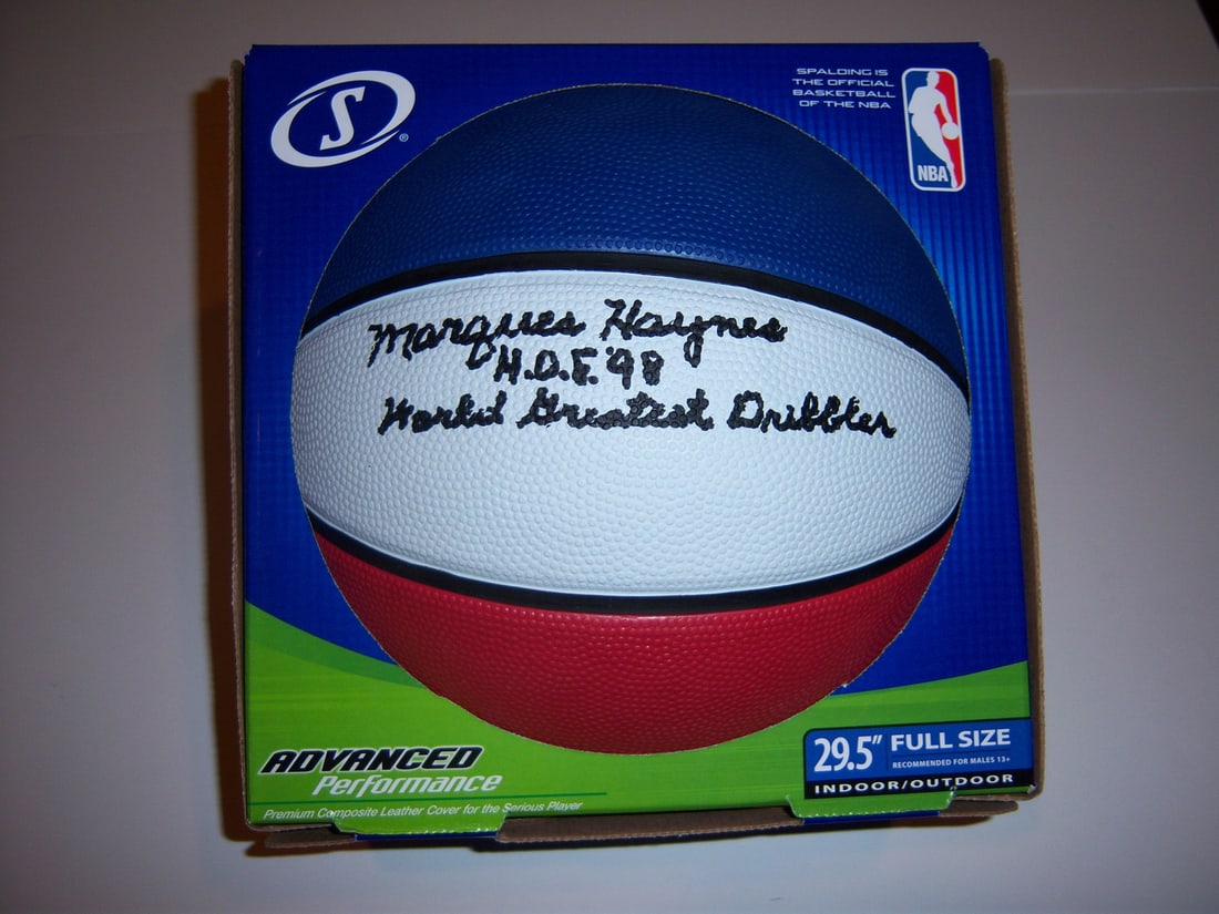 Marques Haynes Signed Basketball JSA COA Harlem Globetrotters: Marques Haynes Signed Basketball JSA COA Harlem Globetrotters This original basketball is signed by Marques Haynes, renowned as one of the greatest dribblers in the history of the Harlem Globetrotters