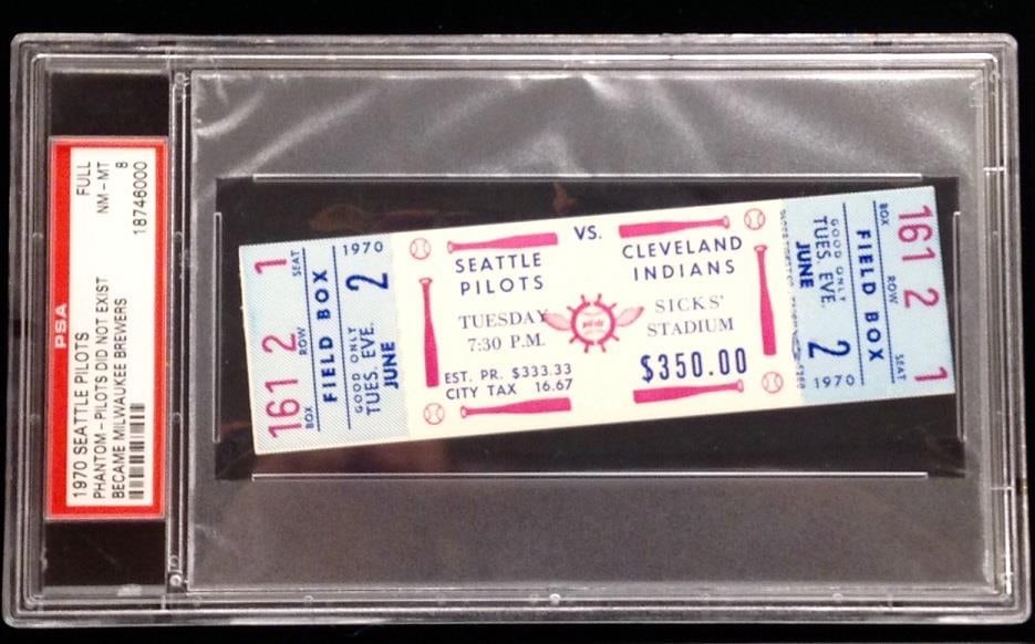 Full Phantom 1970 Seattle Pilots vs Indians Ticket Stub PSA 8 Unused (1 of 2)