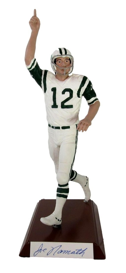 Joe Namath Salvino 1992 New York Jets Signed Football Figurine with Box 018 of 368: Joe Namath Salvino 1992 New York Jets Signed Football Figurine with Box 018 of 368 This is a 1992 New York Jets Salvino figurine featuring Joe Namath. The figurine is an original collectible, signed b