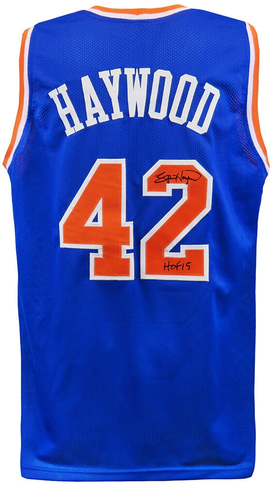 Spencer Haywood Signed Blue Throwback Jersey HOF'15 New York Knicks: Spencer Haywood Signed Blue Throwback Jersey HOF'15 New York Knicks Celebrate basketball history with this Spencer Haywood signed blue throwback custom basketball jersey, featuring the inscription 'HO